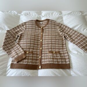 J. Crew Brown and White Plaid Cardigan